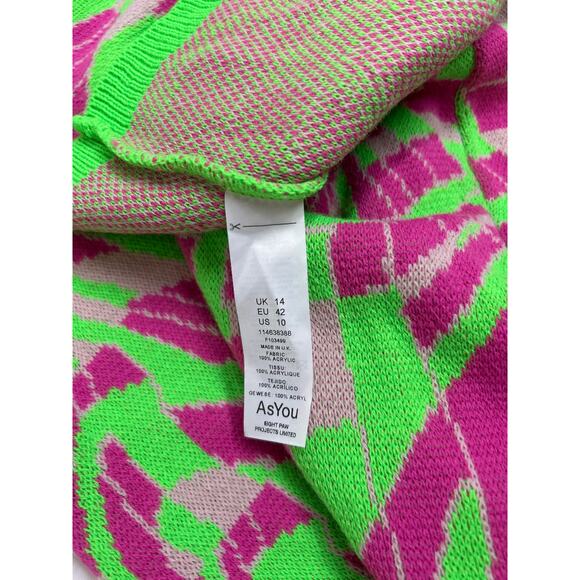 ASYOU knit racer mini dress in green and pink print. Size US 10. - Picture 6 of 6